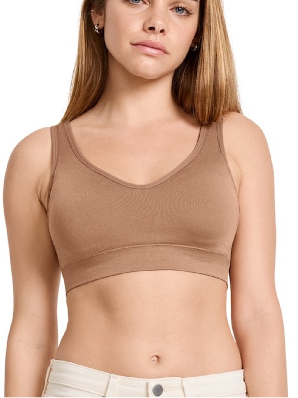 Seamless Comfort Cotton-Blend Bralette in Beige
